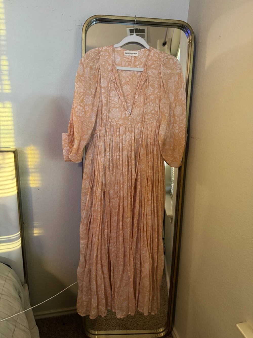 Daughters of India Peach Floral V-Neck Maxi Dress